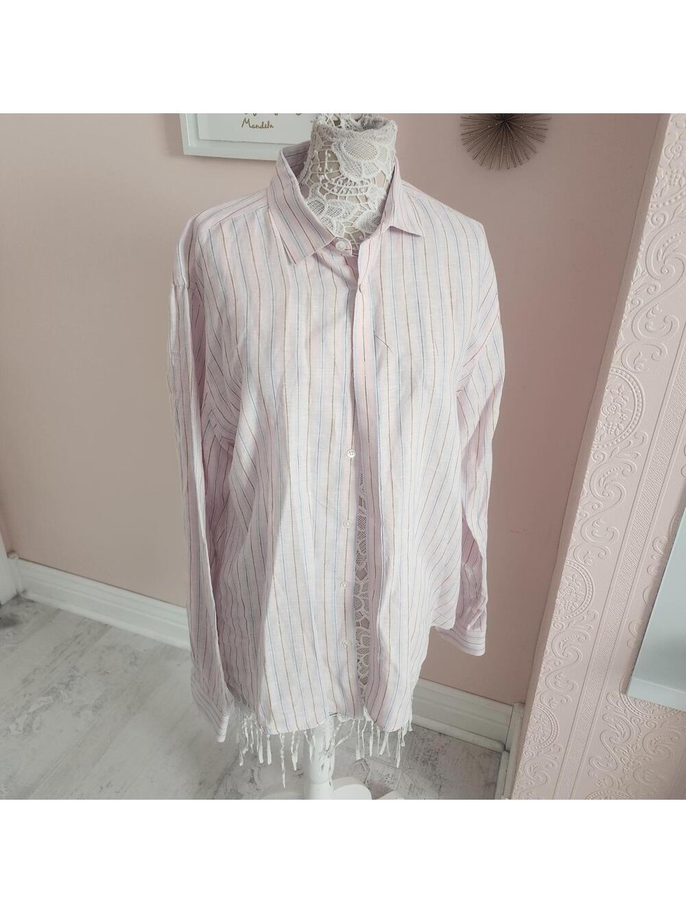 NWOT Stitch Note Pink stipe linen long sleeve mens buttion up XL Love this